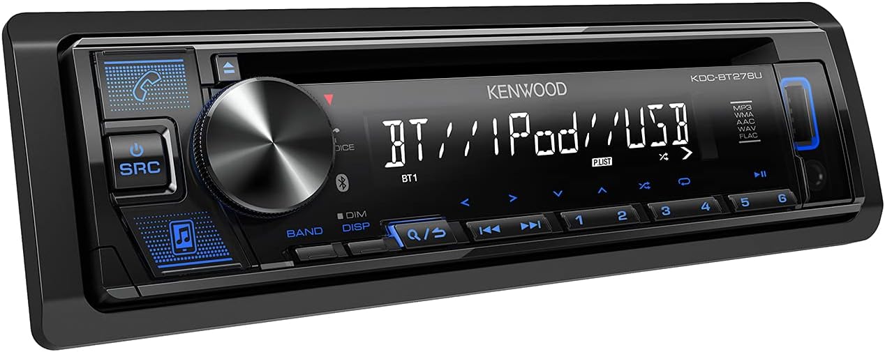 KENWOOD KDC-BT278U CD Car Stereo w/ Bluetooth, Single DIN, App Control & AM/FM Radio, USB Port, AUX Input