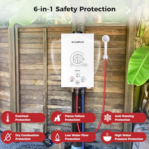 CAMPLUX 2.64 GPM Propane Portable Gas Water Heater, 68,000 BTU Outdoor Tankless Camping Water Heater with Digital Display, White
