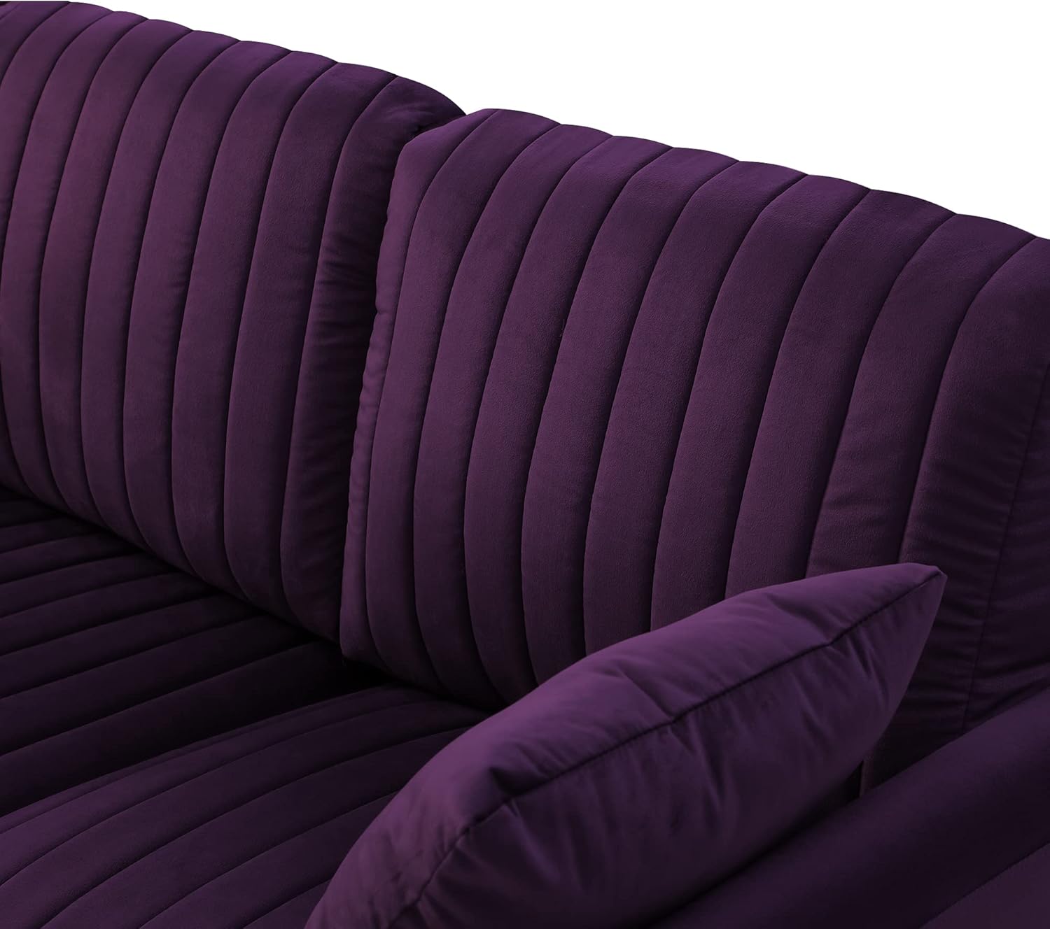 Purple Velvet Upholstered Round Arm Loveseat 2 Seat Sofa with 2 Throw Pillows