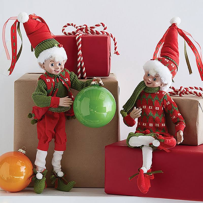 Raz Imports 16x22 Red and Green Holly Posable Elf Set