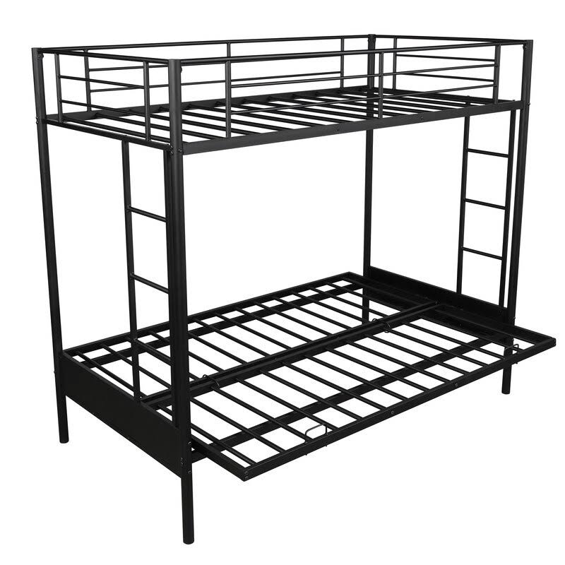 AOOLIVE Twin Over Full Metal Bunk Bed, Multi-Function, Black