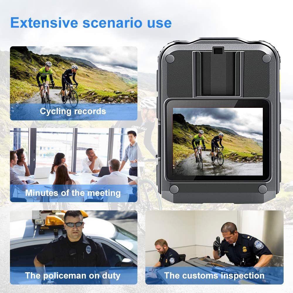 CAMMHD 1296P HD Police Body Camera with 2 Inch Display, Waterproof Body-Worn Camera, Wearable Camera, Portable HD Body Camera, IR Night Vision, Built-in Battery, 32GB Memory