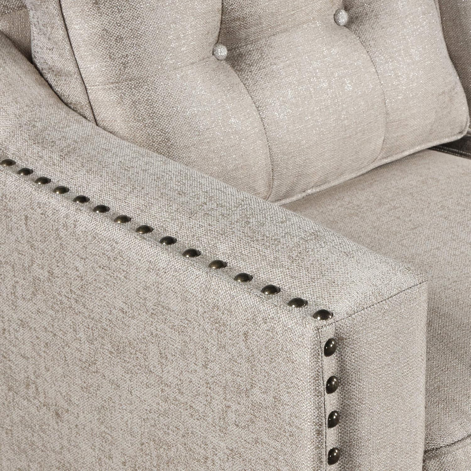 FANYE 3 Pieces Living Room Furniture Sets Include, Loveseat and Armchair, Linen Fabric Upholstered Sectional Classical Rivets Decor and Tufted Back Cushions, Sofa & Couch, 1, Beige 77.2" W