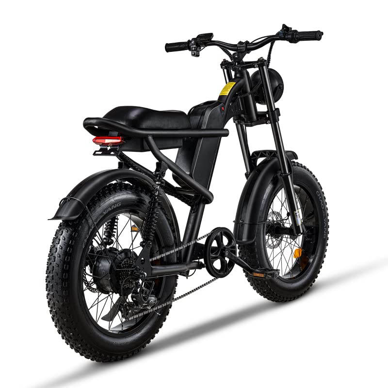 Riding'times 1500W Moped Style Electric Bike, 20 Inch Fat Tire & 6-Layer Full Suspension Ebike, Up to 28MPH & 75 Miles, 15.6AH Removable Battery, All-Terrain E Bike for Mountains, Snow, Sand, Road