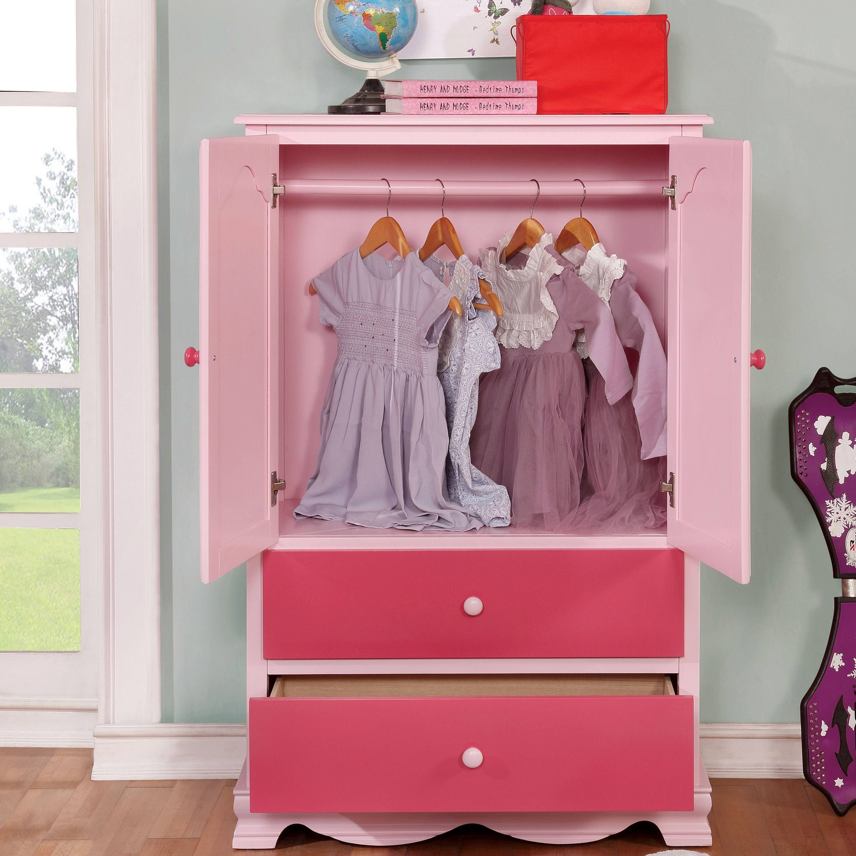 Furniture of America Jevi Transitional Solid Wood Youth Armoire - Pink