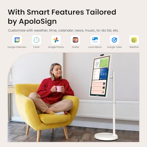 ApoloSign 32'' UHD 4K Smart Portable TV 2nd Gen, 16(8+8) GB RAM+256GB, Android 14, EDLA-Certified, Portable Touch Screen Monitor, Built-in 9300mAh Battery, Full Swivel Rotation, Voice Remote Control