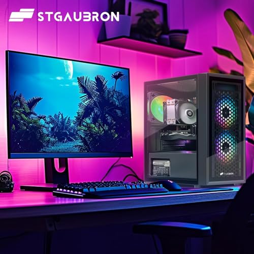 STGAubron Gaming PC Desktop Computer, Intel Core I7 up to 3.9 GHz, Radeon RX 580 8G, 16G RAM, 512G SSD, WiFi, Bluetooth 5.0, RGB Fan x6, RGB BT Sound Bar, Windows 10 Home