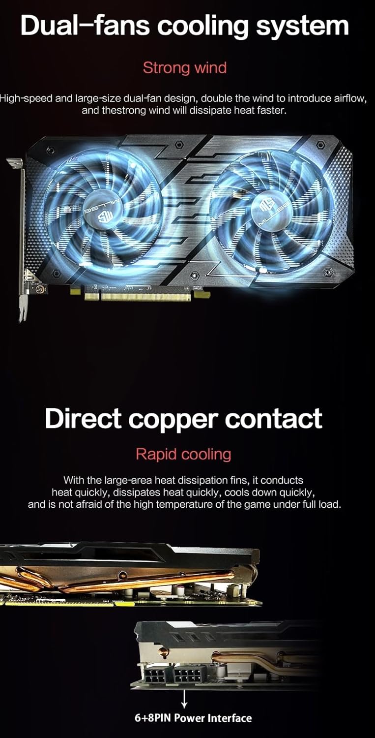 AMD Radeon RX 5600 6GB GDDR6 Graphics Card Performance Equals RTX 3050 75% of 3060 3X DP HDMI 192-Bit 1670/1750 MHz Core/Memory 2048 Shaders PCI4 4.0 150 W 6+8 pin Power