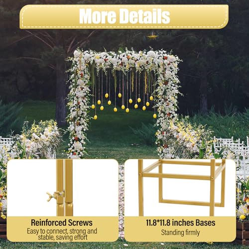 Wedding Arch Backdrop Stand, Wedding Arches for Ceremony Square Metal Balloon Arch Stand Garden Arbor Frame for Wedding Birthday Party Baby Shower Photo Booth Background Decoration (Gold)