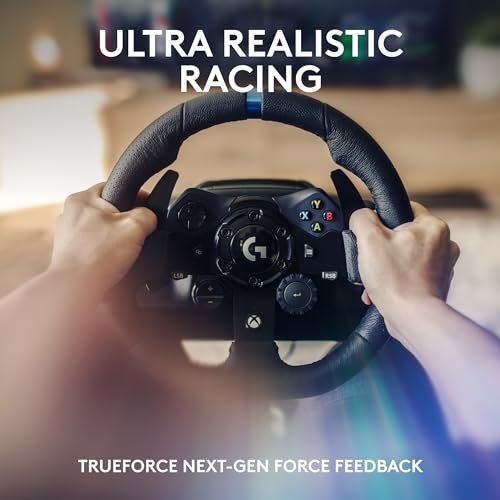 Logitech G923 Racing Wheel and Pedals, TRUEFORCE up to 1000 Hz Force Feedback, Gaming Steering Wheel PS5, PS4, PC, Mac, Genuine Leather- Black