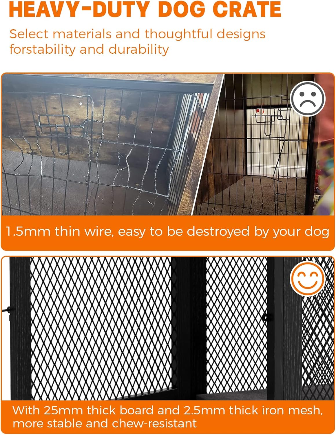 Furniture Style Dog Crate with Tray and Cushion, Double Doors Wooden Dog Kennel End Table, Decorative Pet Crate House Cage Indoor for Small Medium Dogs
