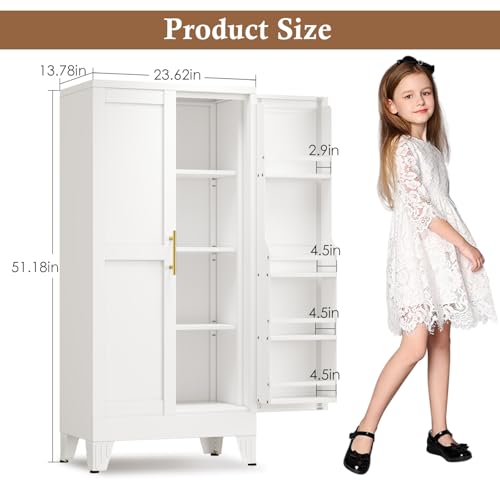 75.2" Tall Metal Pantry Cabinet, Storage Cabinets with 4 Door and 4 Adjustable Shelves, Black Kitchen Pantry Storage Cabinet, Freestanding Cupboard for Kitchen Dining Room Living Room Bathroom