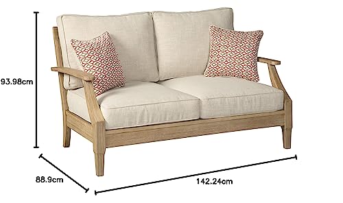 Signature Design by Ashley Carter Hall Outdoor Eucalyptus Patio Sofa with Cushion, Beige