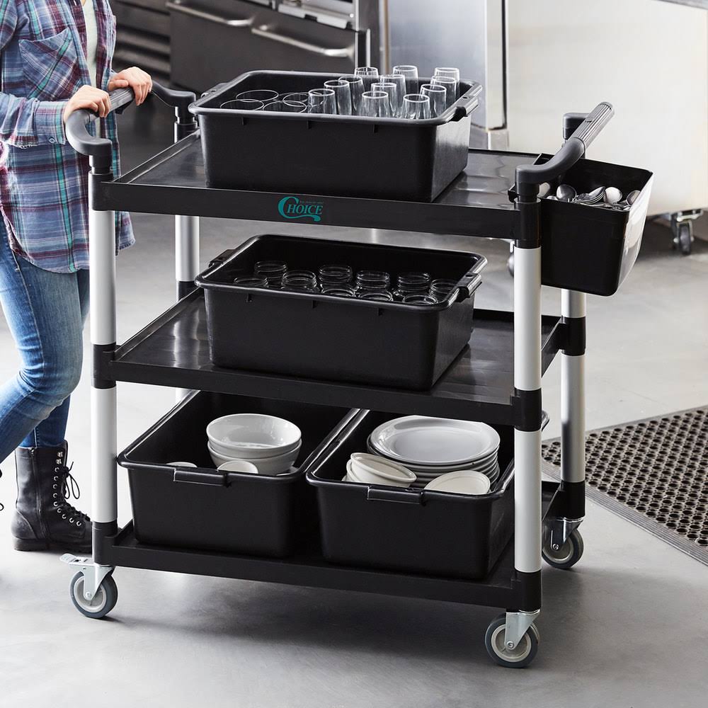 Choice Black Utility / Bussing Cart with Three Shelves - 42x22 x 20x22