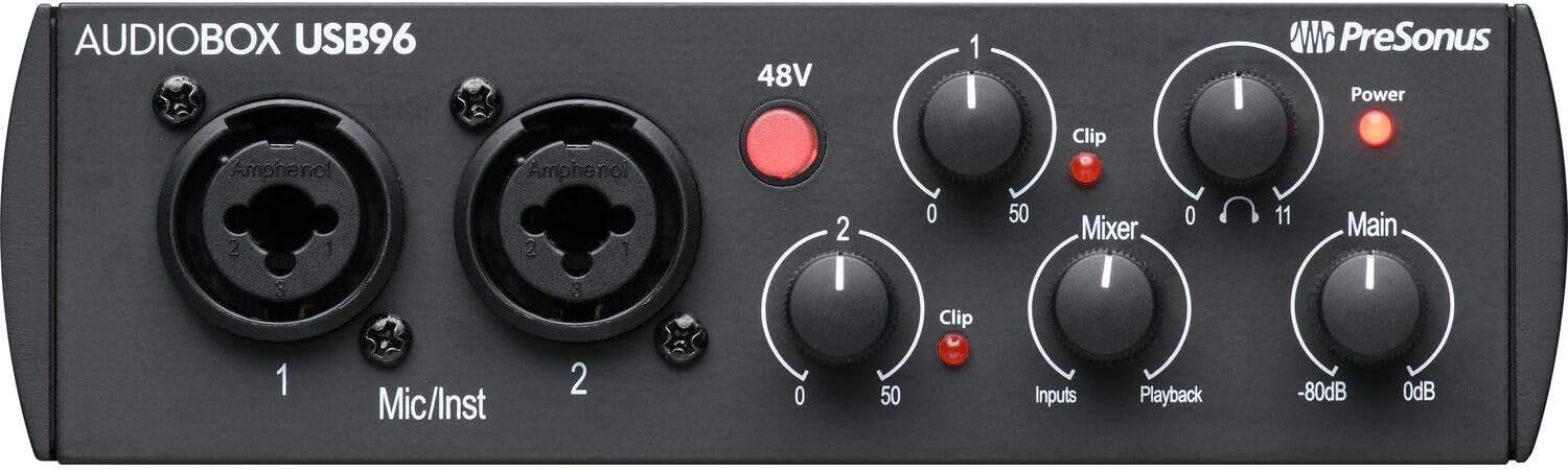 PreSonus AudioBox 96 Audio Interface (May Vary Blue or Black) Full Studio Bundle with Studio One Artist Software Pack with Eris 4.5 BT Pair Studio Bluetooth Monitors and 1/4” Instrument Cable