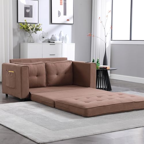 Futon Sofa Bed,3-in-1 Convertible Sleeper Sofa Bed Pull Out Couch with 2 Side Pocket Upgraded Loveseat Foldable Floor Couch Bed for Living Room,Dark Gray