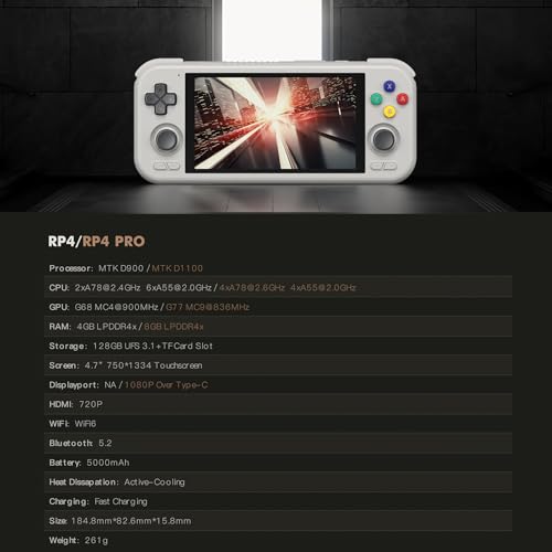 Retroid Pocket 4/4Pro Retro Game Handheld Console, Android Retro Game Console Multiple Emulators Console Handheld 4.7 Inch Display 5000mAh Battery Classic Games Console (RP4 Pro, 16Bit, D1100)