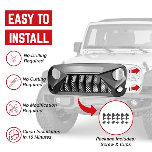 American Modified Gladiator Vader Easy Installation Front Grille Cover Compatible with Jeep Wrangler 2007 to 2018, JK/JKU, Rubicon, and Sahara Sport, Matte Black
