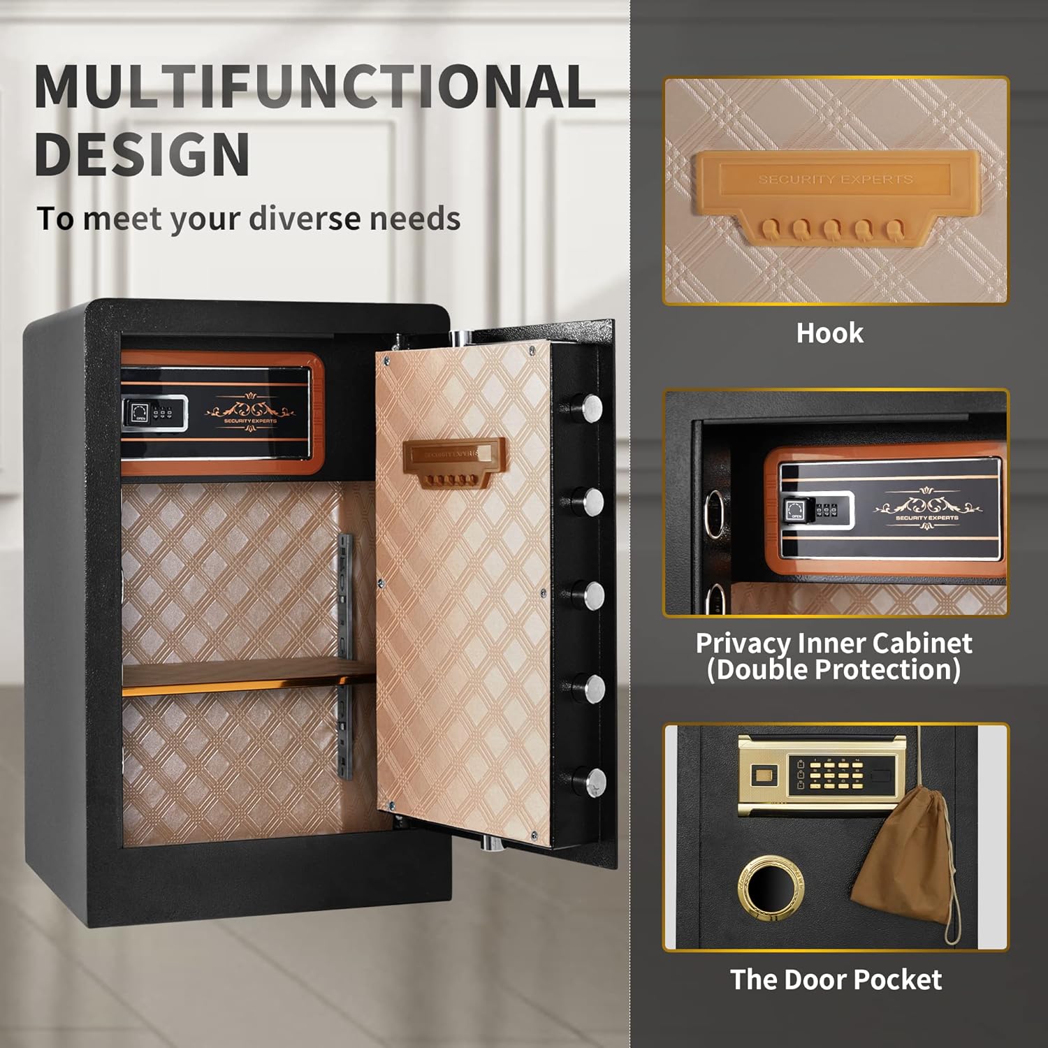 DNYKER Safe Box, 2.05 Cubic Feet Digital Keypad Combination Lock Cabinet with Two Ways to Open, Black Anchoring Security Safe for Home Office Hotel