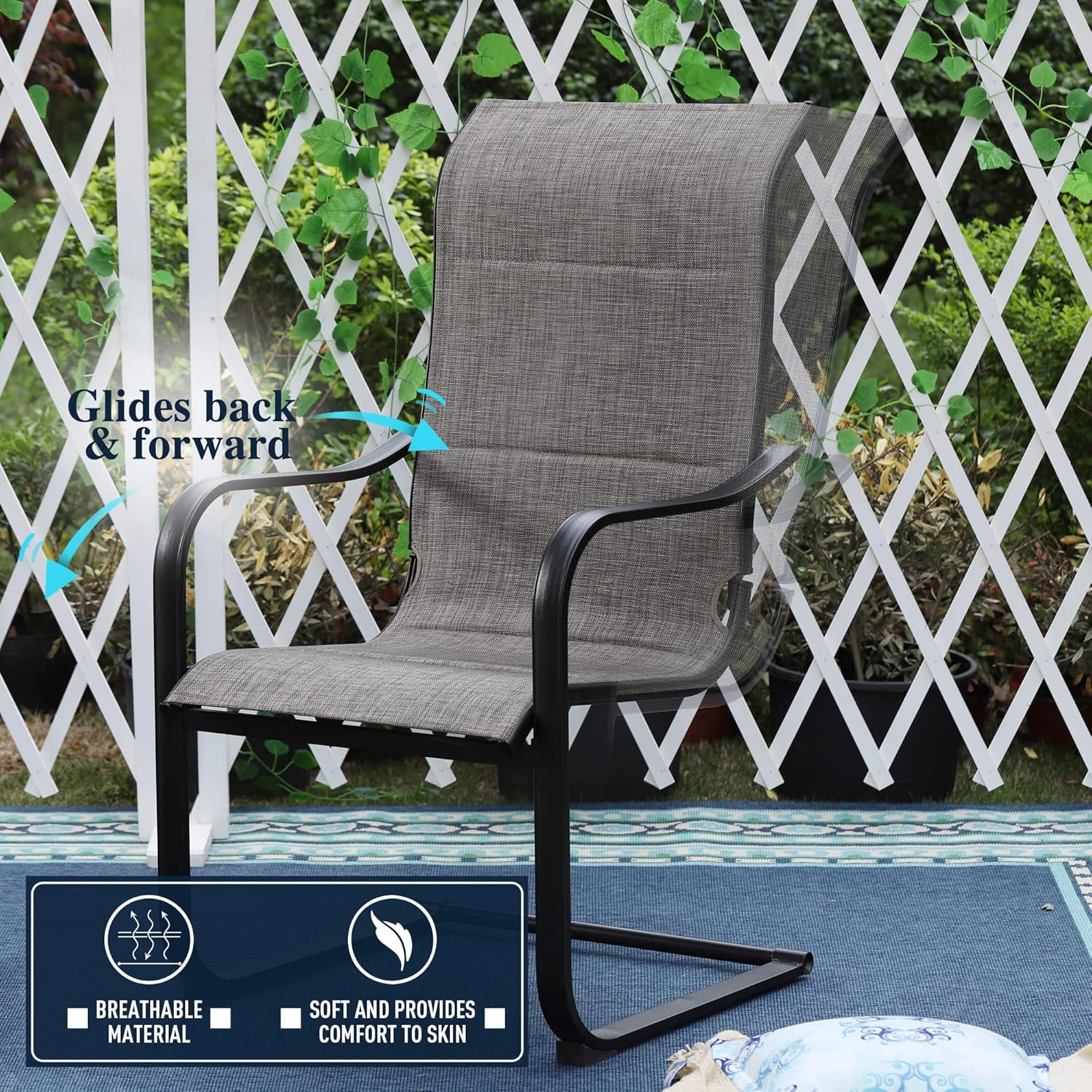 Sophia & William Patio Furniture Set Outdoor Dining Set 7 Pieces Outdoor Table and Chairs 6 C Spring Motion Chairs High Back, Expandable 6-8 Person Table for Lawn Garden Backyard Support 350lbs