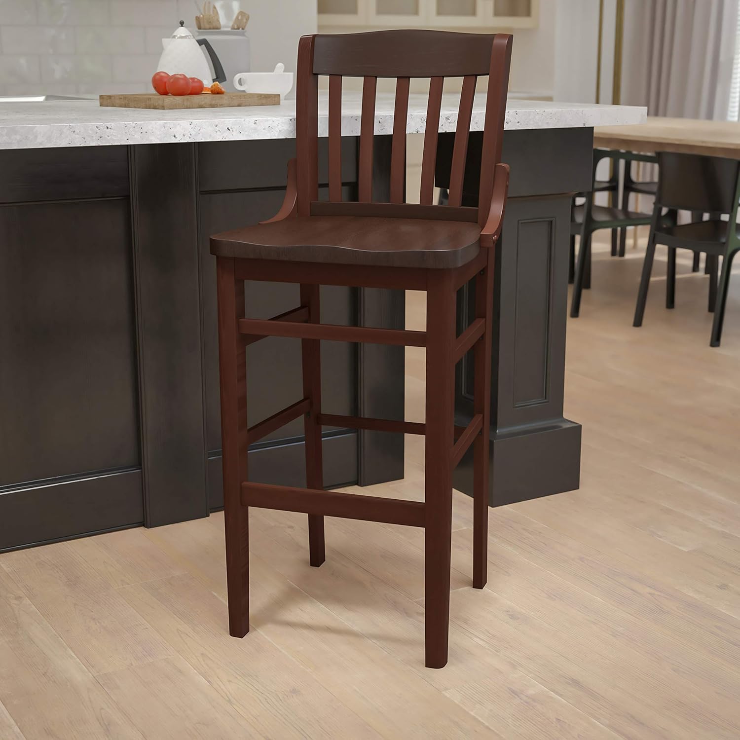 BizChair School House Back Walnut Wood Barstool