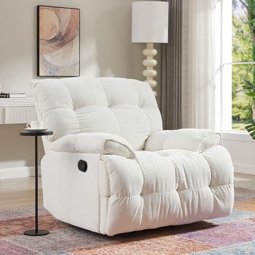 JUSTONE Swivel Rocker Recliner Chair, 360 Degree Swivel Chair Manual Recliner Single Sofa Couch, Soft Fabric Overstuffed Rocking Chair for Living Room, YELLOW
