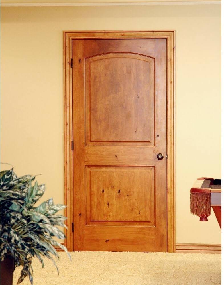 Krosswood Doors 28 in. x 80 in. Rustic Knotty Alder 2-Panel Top Rail Arch Solid