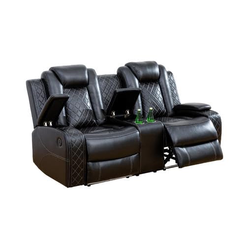 Power Leather Recliner Sofa Set with LED Lights,Living Room Furniture Set, Breathing Leather Sofa Set with USB Port/Storage Console/Cup Holders (3 Pieces Reclining Sofa Set, Cream White)