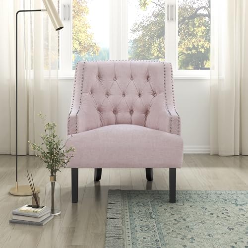 Lexicon Accent Chair Reading Chair Comfy Chair for Bedroom, Upholstered Armchair with Solid Wood Frame, Tufted Cushion Nail Head Trim, Single Sofa Chair for Living Room, Office, Black Chenille