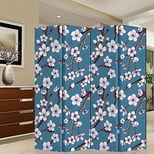 Folding Room Divider for Privacy Cherry Blossom Branches Sweet Pink Flower Seamless Pink Portable Freestanding Screen Room Dividers Home Office Bedroom Room Dividers 4 Panel