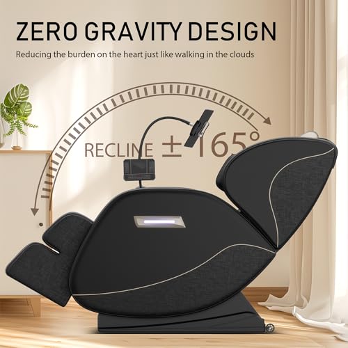 Massage Chair Full Body, Zero Gravity Massage Chair with Auto Modes, Airbag Massage, 6 Fix Point Rollers, Foot Massage, Heating, Touch Screen Controller, Gray Home Relaxation Recliner with Massage