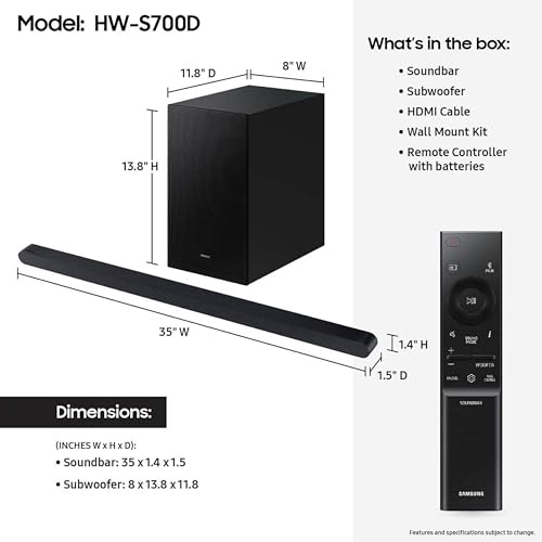 SAMSUNG HW-S50B/ZA 3.0ch All-in-One Soundbar w/Dolby 5.1, DTS Virtual:X, Q Symphony, Built in Center Speaker, Adaptive Sound Lite, Bluetooth Multi Connection, 2022 Black