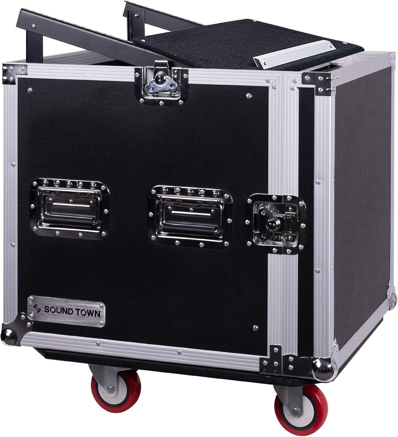 Sound Town 14U PA DJ Rack/Road ATA Case with 11U Slant Mixer Top, 20���� Rackable Depth, DJ Work Table and Casters, 14 Space Size, Pro Tour Grade (STMR-14UWT)