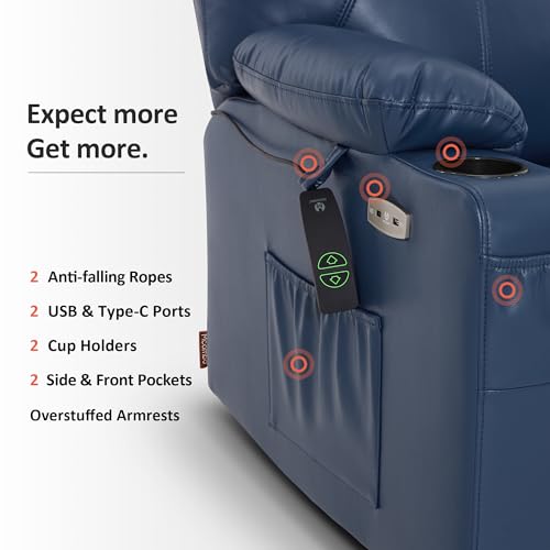 MCombo Power Lift Recliner Chair for Elderly, Lift Chair with Heat and Massage, FSC Certified, USB Ports, Cup Holders, Faux Leather 7040 (Black, Medium)