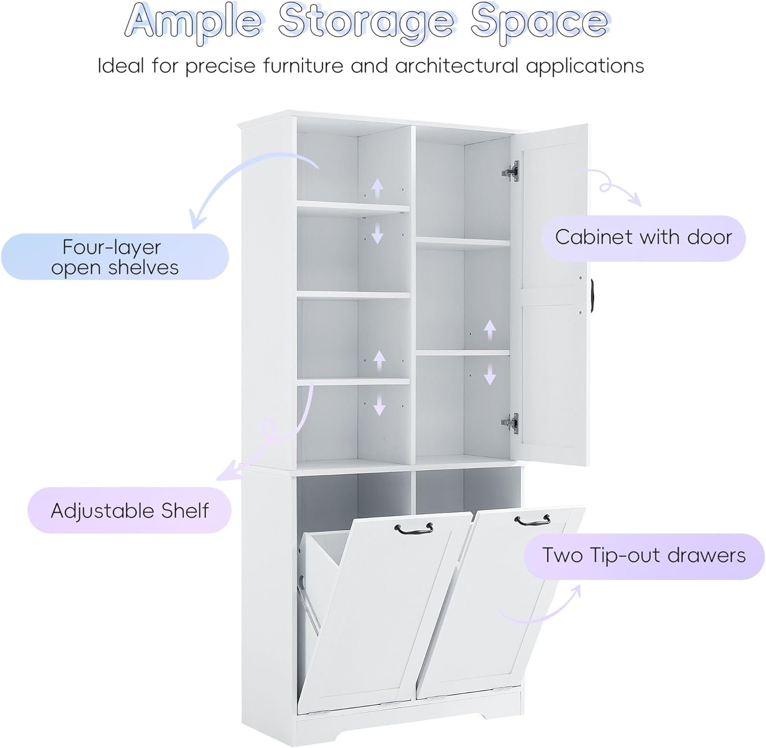 Merax Bathroom Storage Cabinet with Laundry Hamper, Open Shelf, Tall Freestanding Organizer for Home, White