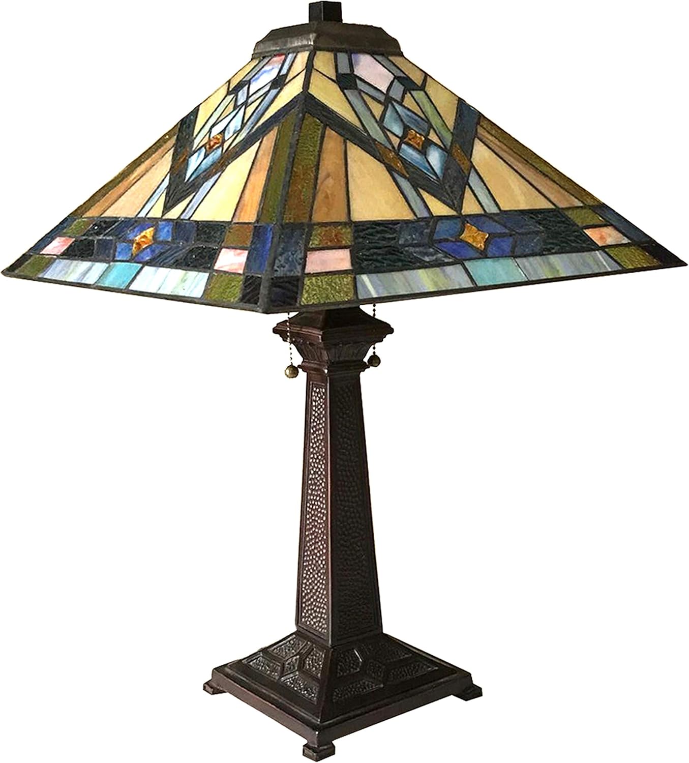 Tiffany-Style Mission 2 Light Antique Dark Bronze Table Lamp 16" Shade