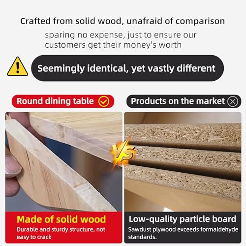 Modern Round Wooden Dining Table - Round Dining Table for 4 to 6 People - Solid Wood Legs, Metal Base - Round Kitchen Table for Dining Room Table - Easy Assembly，Walnut ，43.3"