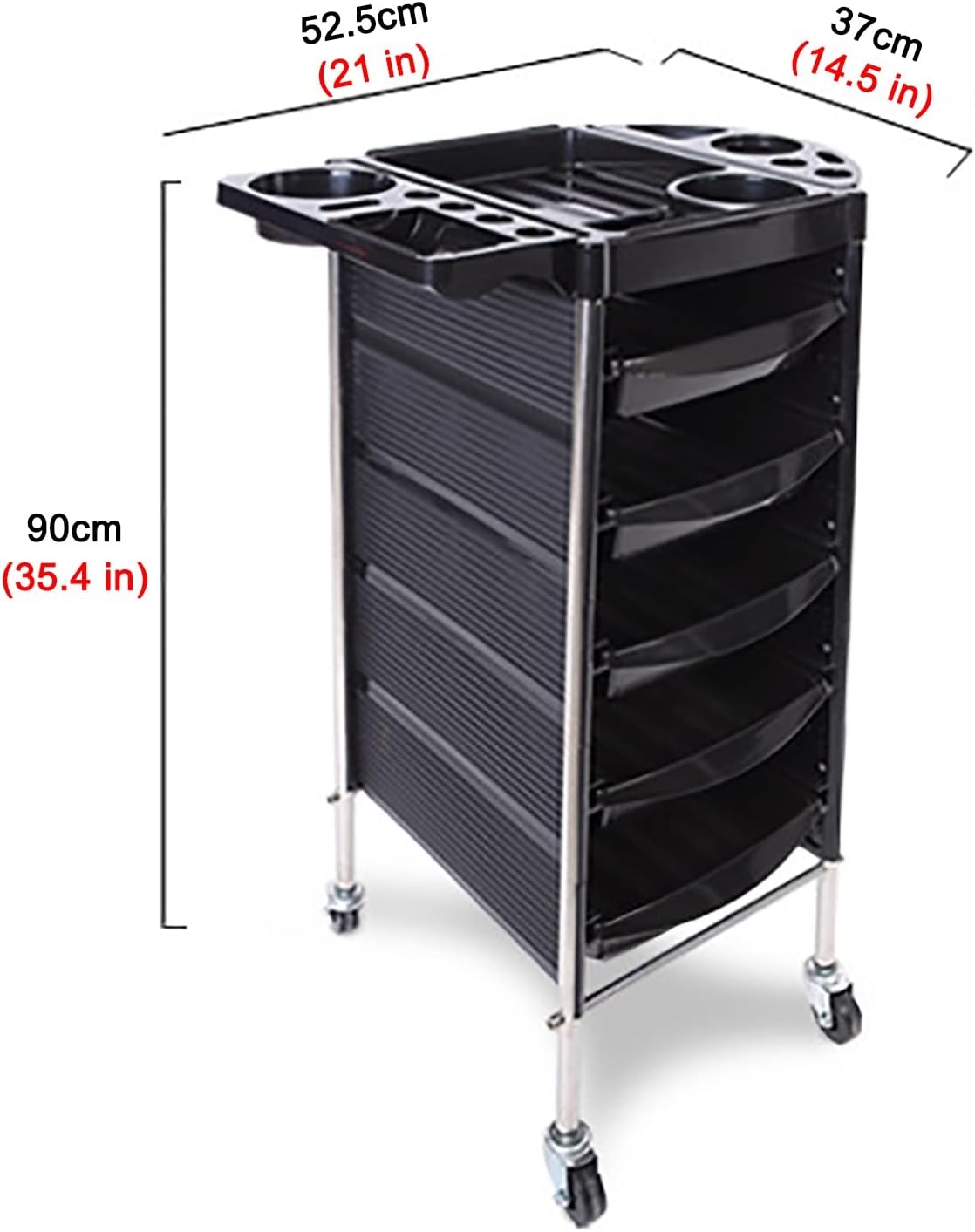 Beauty Salon Equipment Trolley with 5 Drawers, 4 Rolling Wheels for Beauty Hairdressing Storage Cart, Black