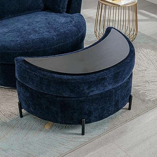 42.2" W Swivel Accent Barrel Chair and Half with Chenille Upholstered Half Crescent Moon Storage Bench Large Ottoman,Suitable for Living Room,Bedroom,Office and Other Places,Beige Combo