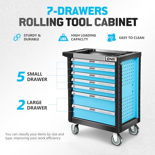 DNA MOTORING 7-Drawer Rolling Tool Cabinet Chest with Keyed Locking System Non-Slip Mat, for Garage Warehouse Workshop, Green, TOOLS-00399