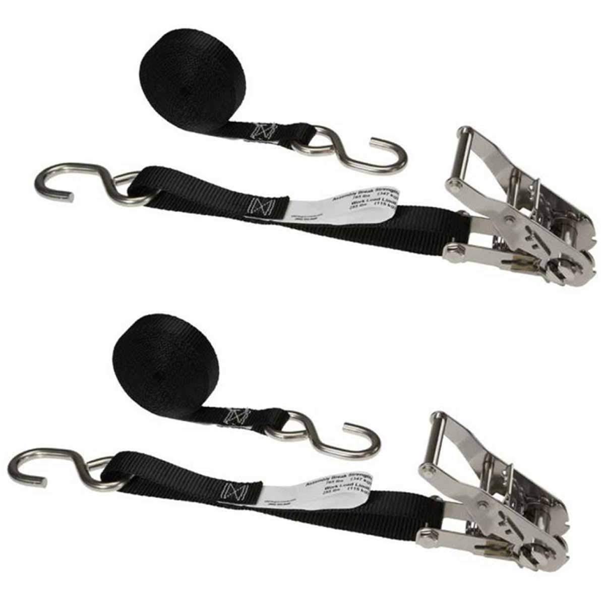 US Cargo Control - Stainless Steel Ratchet Strap Tie Down - 1 inch Wide x 10 Foot Long - Black Tie Down Strap - Stainless Steel