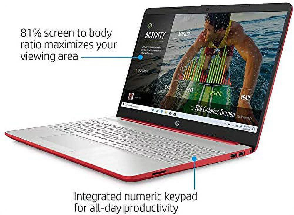 HP 2023 15.6" HD Laptop Computer Intel Dual-Core Pentium Gold 6405U 16GB DDR4 256GB SSD Intel UHD Graphics HD Webcam Bluetooth RJ-45 USB-C HDMI Windows 11 Pro Scarlet Red w/RE 32GB USB