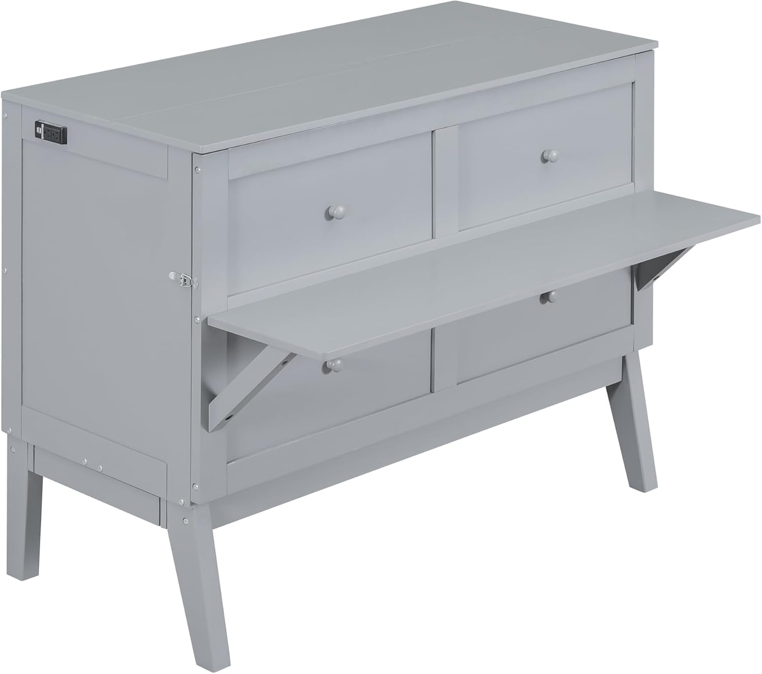 Murphy Bed,Full Size Murphy Wall Bed with Cabinet/USB Port,Removable Shelves,Space-Saving Folding Murphy Bed, Mobile Murphy Chest Bed for Multipurpose Guest Room or Home Office,Gray