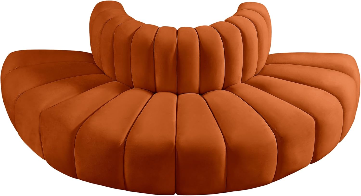 Meridian Furniture Arc Collection Modern | Contemporary Sofa with Soft Velvet, Deep Channel Tufting, Modular Design, 90 W x 45 D x 30 H, Cognac