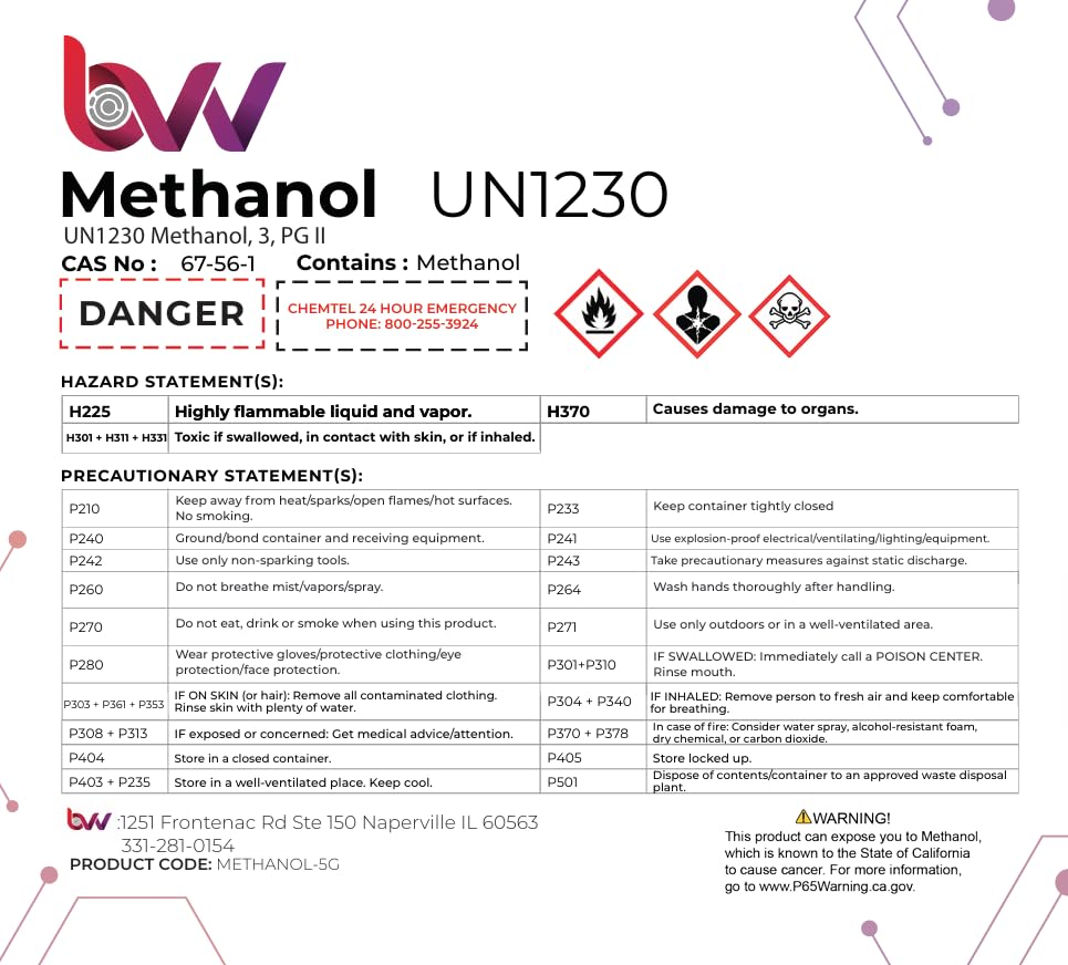 BVV High Purity Lab Grade Methanol 99%