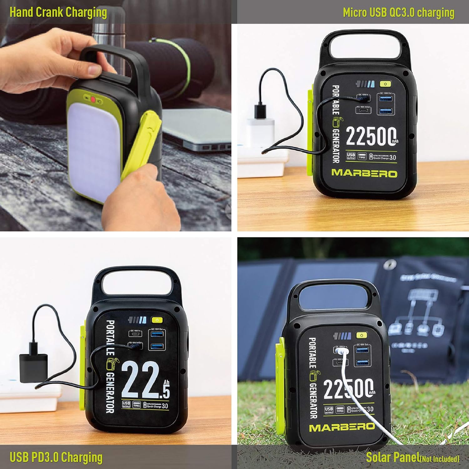 MARBERO 22500mAh Portable Power Station with Bright LED Flashlight for Camping, Small Power Station QC/PD 3.0 Charges Quickly for Home Office Emergency Backup Outdoor, Special Hand-cranked…