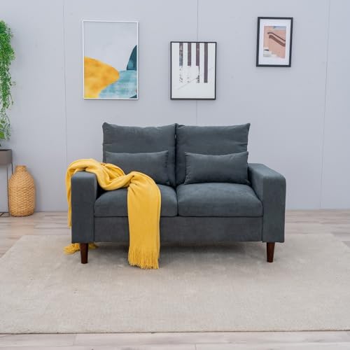 Panana Small Loveseat Sofa Upholstered Couch Modern Linen 2 Seater Love Seats for Living Room, Apartment, Small Space (Black Leather-like, 2 Seats)