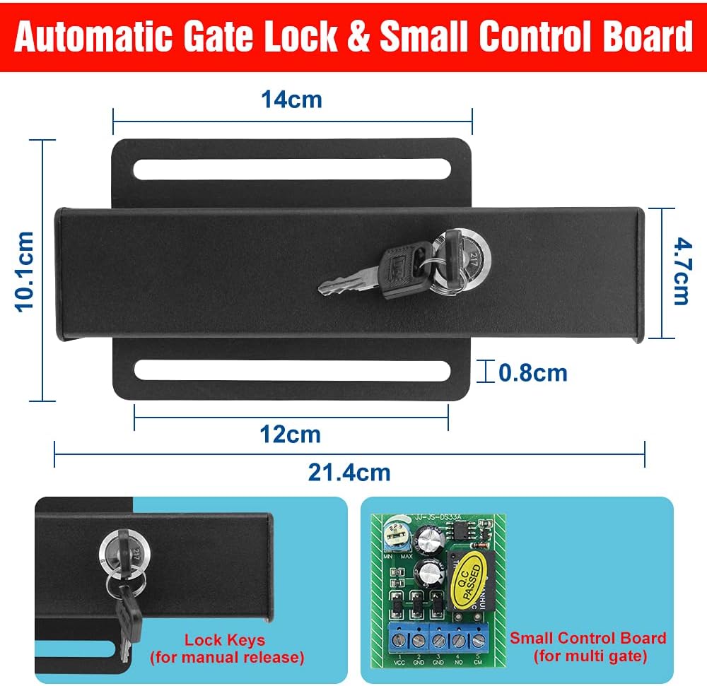Automatic Electric Gate Lock for Swing Gate Opener Automatic Gate Lock with Control Board AC/DC 12-24V for Multi Gate Door Opener Lock