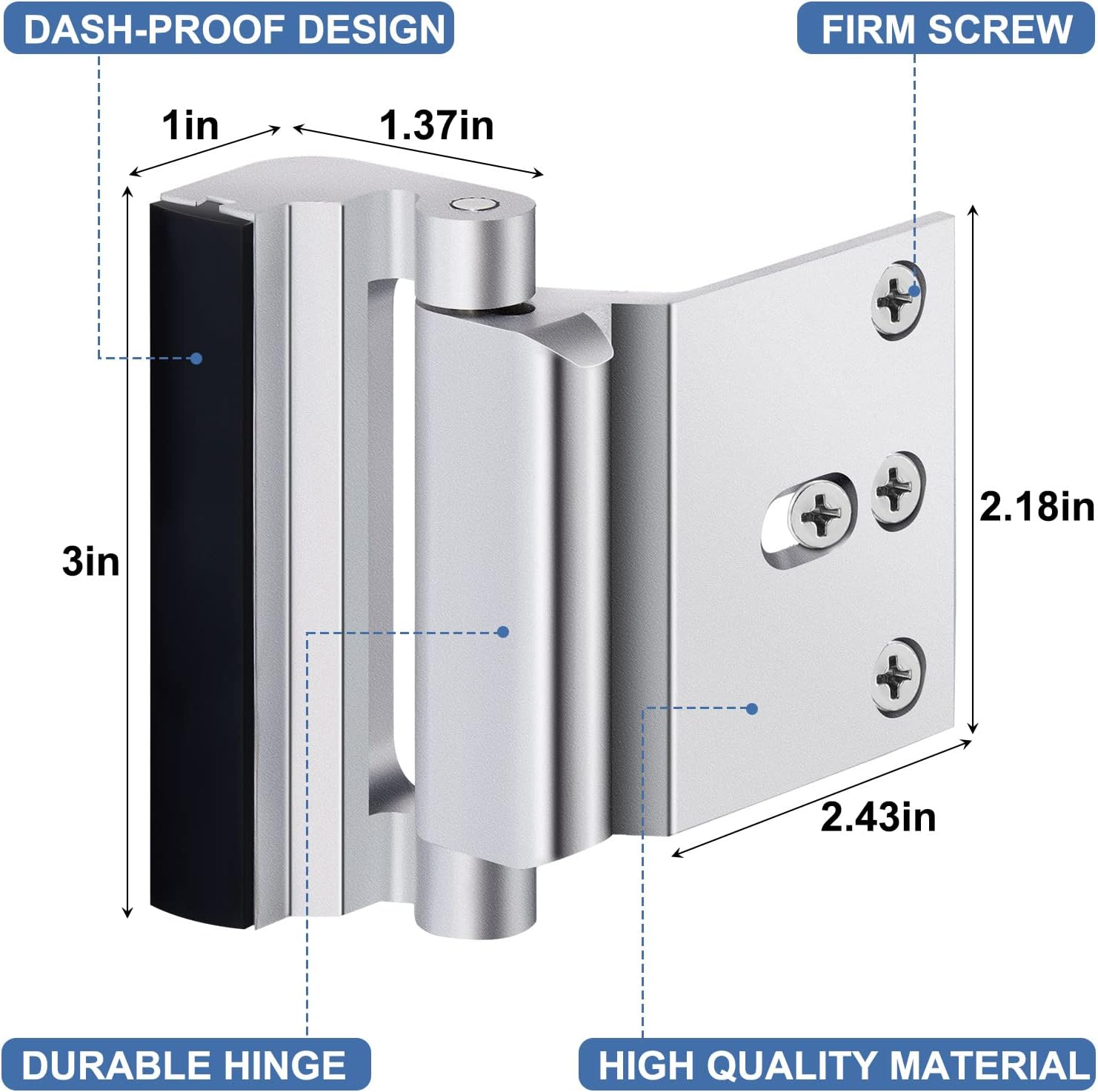 6 Pack Door Reinforcement Locks with 48 Screws, Home Security Door Lock Add High Security to Home and Prevent Unauthorized Entry Security Childproof Night Lock, Aluminum Construction Finish Pack of 2