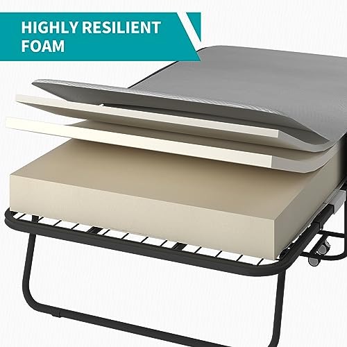 BALUS Folding Bed with Mattress for Adults, 75 ''L X 46''W Rollaway Bed with 5''Memory Foam Mattress, Foldable Bed Frame Portable Guest Bed Space Saving(Standard)